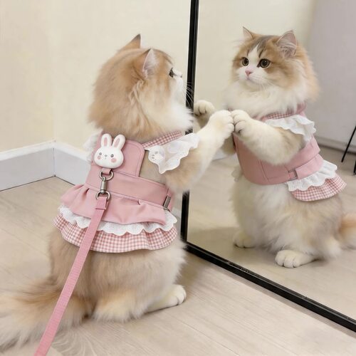 猫咪牵引绳可爱花边胸背裙可调节