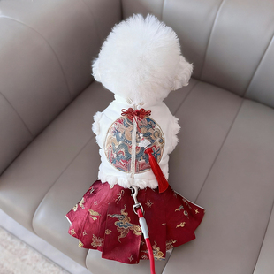 狗狗衣服唐装马面裙公主裙比熊泰迪博美秋冬季猫咪衣服喜庆过年装