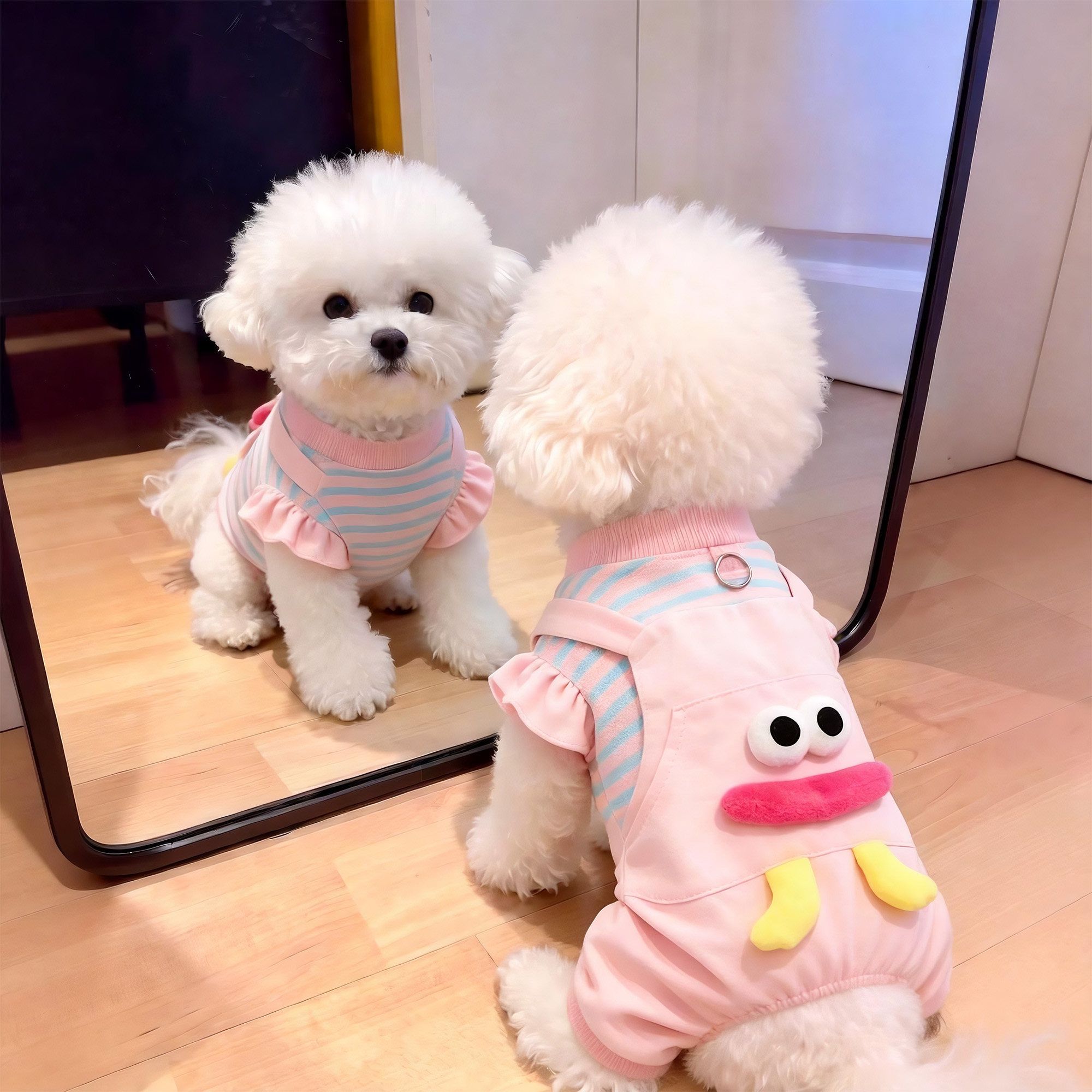 狗狗衣服秋冬季可牵引四脚衣加厚猫咪泰迪比熊博美小型幼犬背带裤