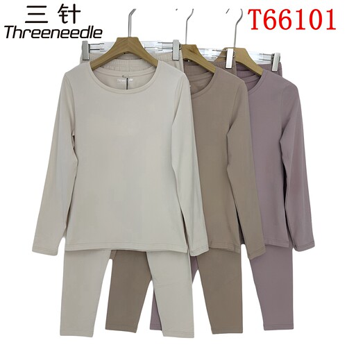 三针内衣2026秋冬新款T66101女士圆领轻柔棉薄款秋衣秋裤保暖套装