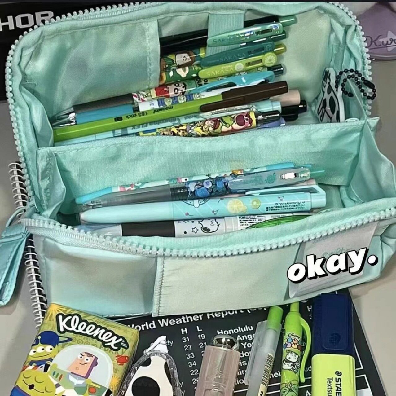 小红书同款美式绿叶笔袋简约少女心学生帆布文具袋小众桌面