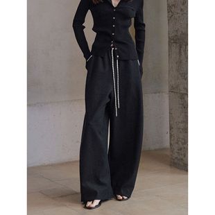 新款 COLNE秋季 天丝棉羊毛撞色腰绳肌理感斜纹弯刀卫裤 共线