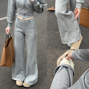 秋冬美拉德加绒微喇运动裤女垂感休闲拖地长裤