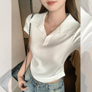 韩系polo翻领正肩短袖T恤女初夏气质穿搭上衣