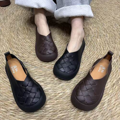 春秋手工真皮编织女鞋复古民族棉麻风文艺百搭休闲软底软面单鞋子
