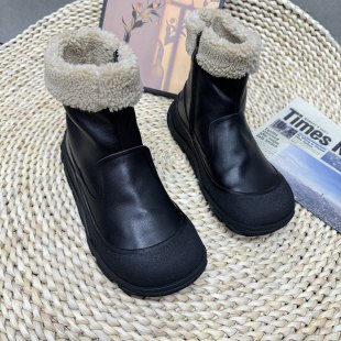 冬季 女平底高帮中筒靴软底毛毛棉鞋 保暖美拉德雪地靴 新款 2025冬季