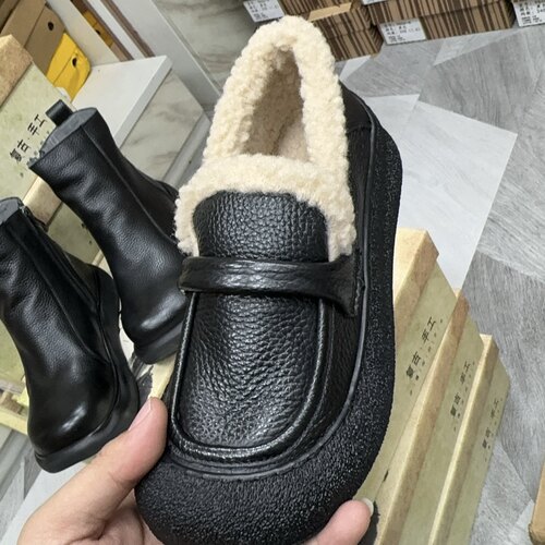 真皮乐福软底防寒棉瓢超软皮软底加绒保暖头层牛皮洋气质棉鞋女鞋