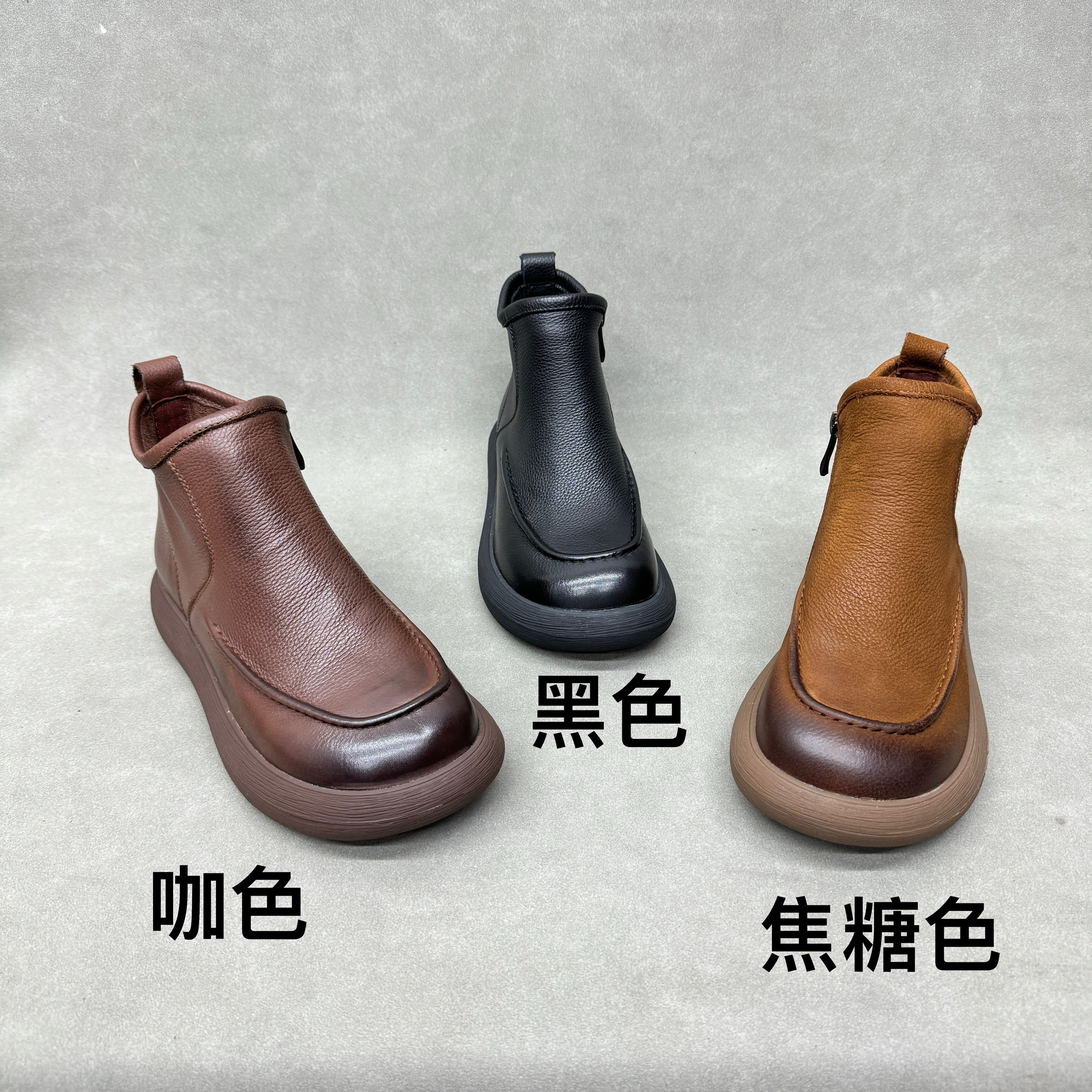 且朴高帮橡胶底透气舒适女新款休闲鞋头层牛皮单靴真皮软皮软底鞋