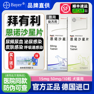 德国拜有利风味片犬猫宠物狗狗猫咪消炎药尿道炎拜恩诺沙星片剂耳