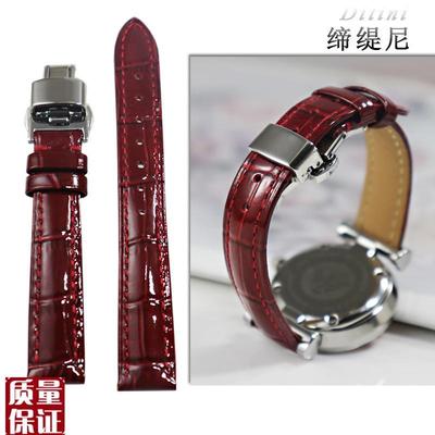 亮光牛皮表带酒红色白色真皮代z用天梭罗西尼飞亚达卡西欧古尊女