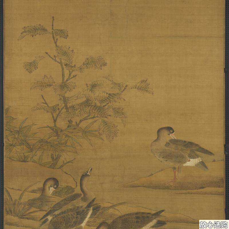 寒塘群雁图传统宋代工笔花鸟画临摹X范本中式装饰画艺术绢布画心