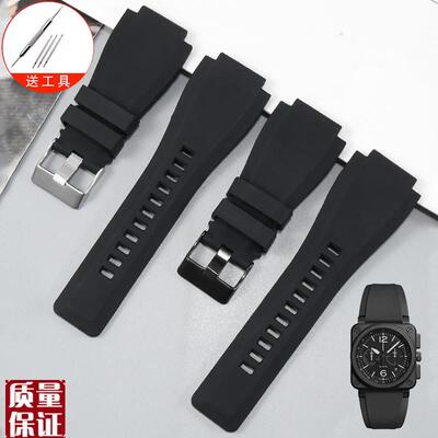 代用BellRoss柏o莱士BR01黑色方型表航空系列防水硅胶男女手表带