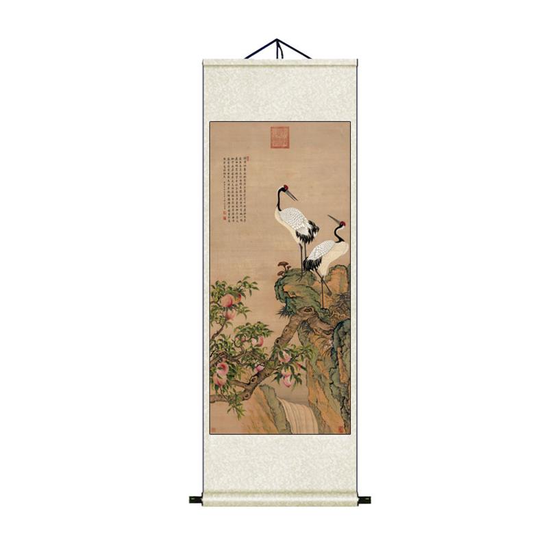 清蒋溥月中桂兔图仿古卷轴名家挂T画酒店茶楼古典壁画风水丝绸字图片