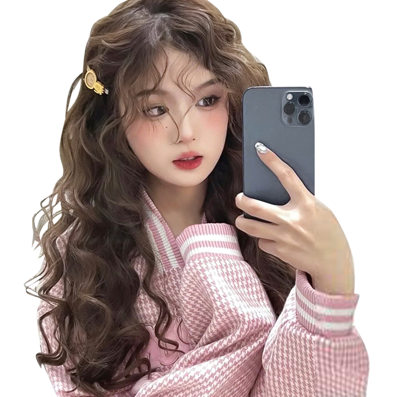 羊毛卷假發(fā)女長發(fā)全頭套式中分劉海lolita長卷發(fā)蓬松玉米燙假發(fā)套
