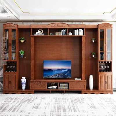 中式柜墙柜,组合酒柜电视书柜实木一体音响整体背景墙客厅多功能