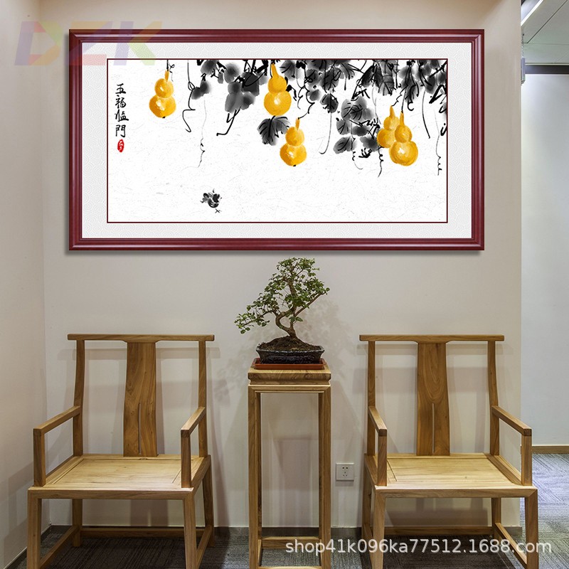 五福临门玄关挂画招财葫芦画客厅背景墙装饰画走廊过道墙壁画挂t1