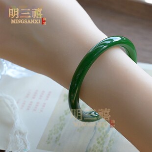 外蒙料手镯新疆高仿碧玉细条女款老坑菠菜绿少女碧玉圆条玉镯子t9