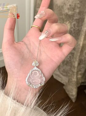 白冰玉髓吊坠天然玛瑙黄钻小佛公项链媲美翡翠铜镀银镶玉髓高冰t8
