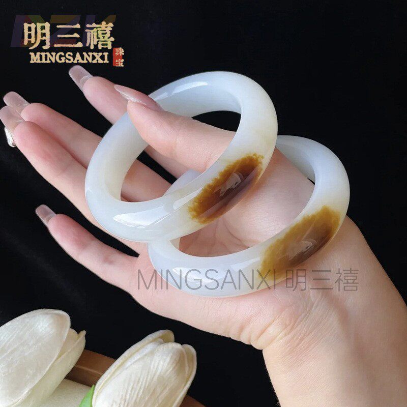 天然新疆金丝玉和田玉糖白玉手镯手饰