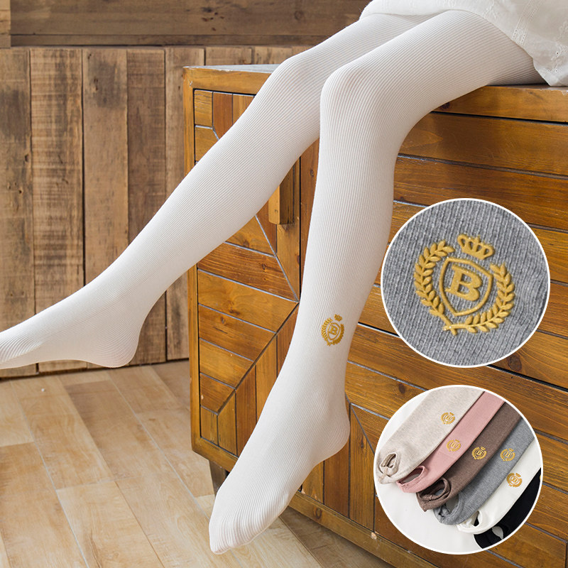 女童打底裤春秋外穿纯棉薄款洋气白色踩脚连裤袜中大儿童长裤子