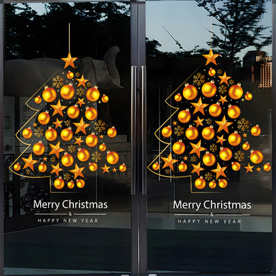 圣诞节2024圣诞糖果玻璃装饰贴画店铺节庆氛围布置龙年静电橱窗贴