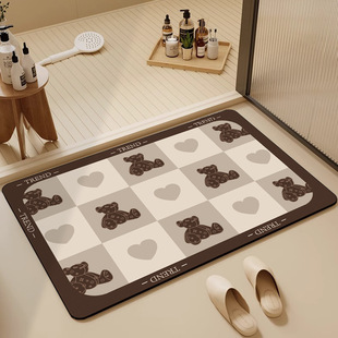家用格子浴室地垫硅藻泥淋浴吸水速干脚垫厕所卫生间门口耐脏垫子