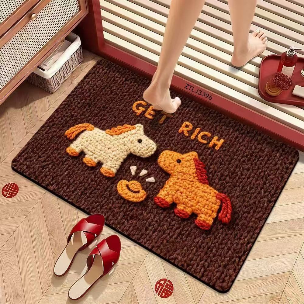 2026马年卡通可爱新款硅藻泥浴室脚垫可手洗裁剪防滑耐脏简约门垫,居家布艺,家用脚垫,淘宝优惠券,粉丝福利购,淘宝优惠卷