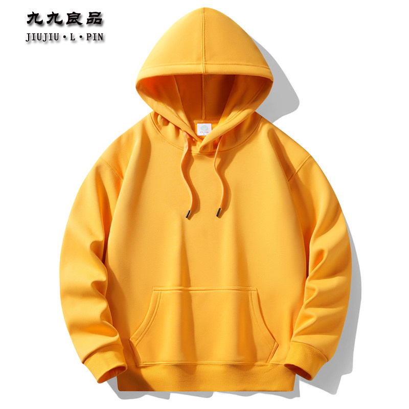 春秋冬美式运动时尚休闲薄款卫衣男连帽衫加绒外套情侣上衣女黄色