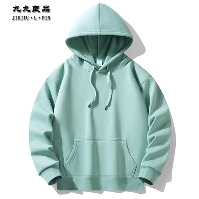 春秋冬男士纯棉连帽卫衣纯色运动休闲加绒外套情侣上衣服女浅绿色