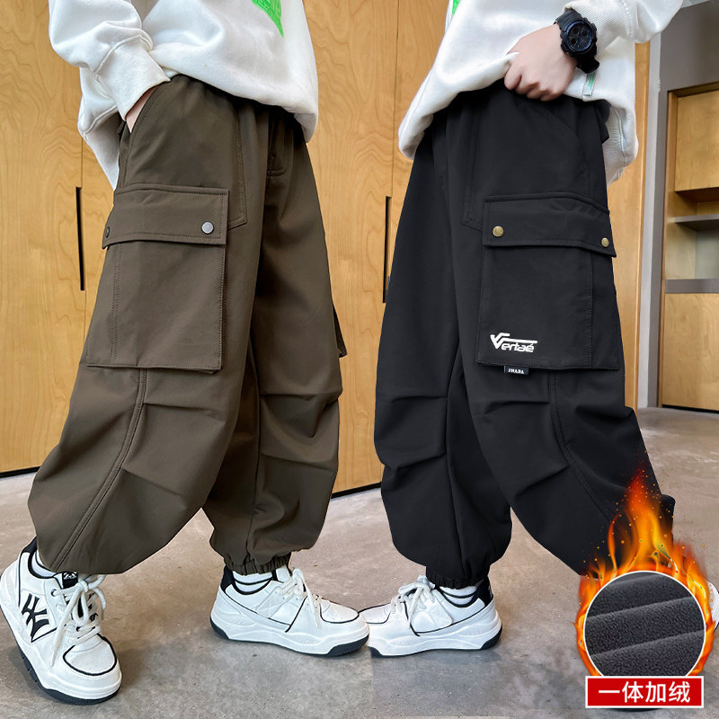 男童工装裤加绒2024秋冬新款中大童潮酷加厚束脚裤儿童一体绒裤子,童装/婴儿装/亲子装,裤子,淘宝优惠券,粉丝福利购,淘宝优惠卷