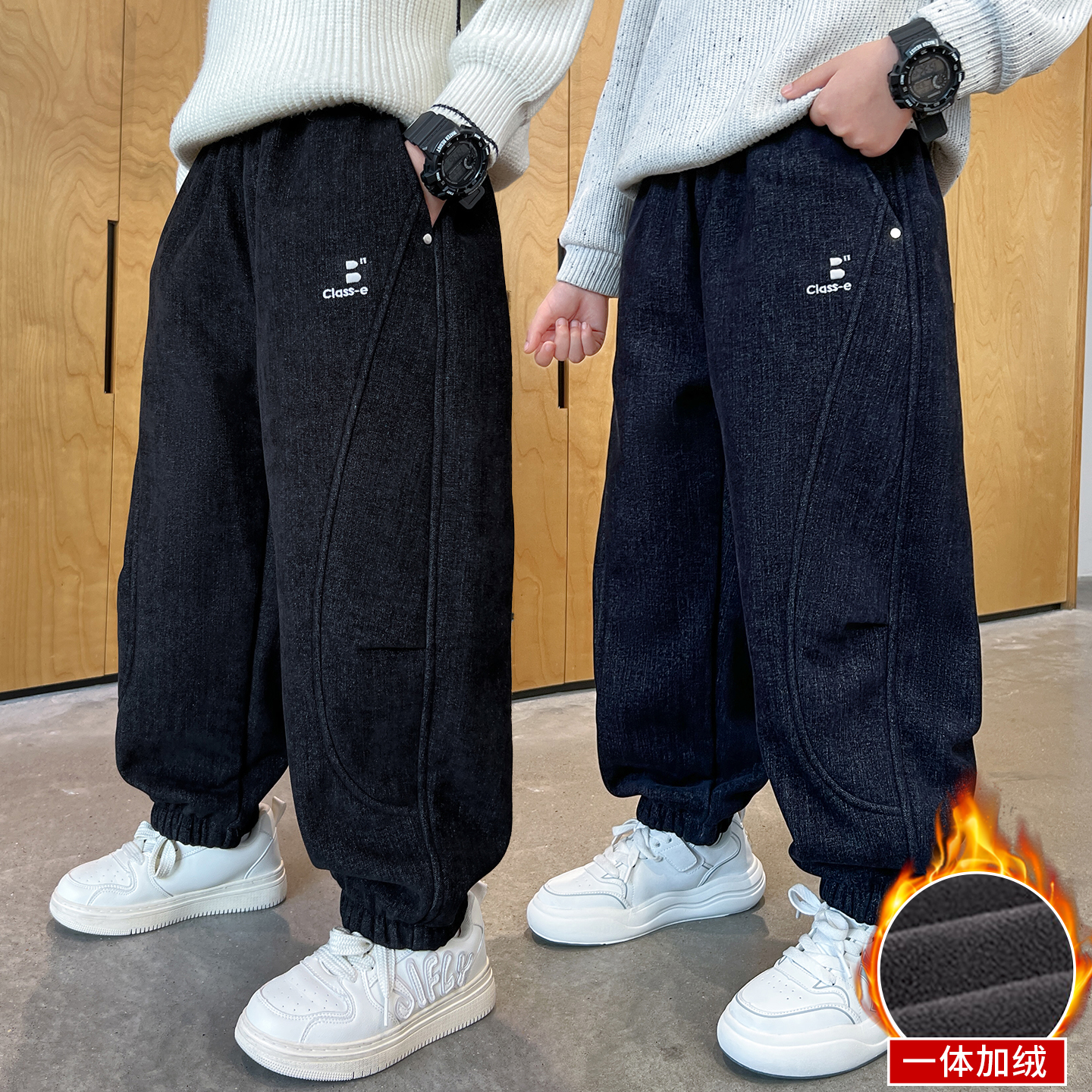 男童加绒休闲裤加厚一条过冬新款冬季中大童潮酷洋气儿童运动裤子