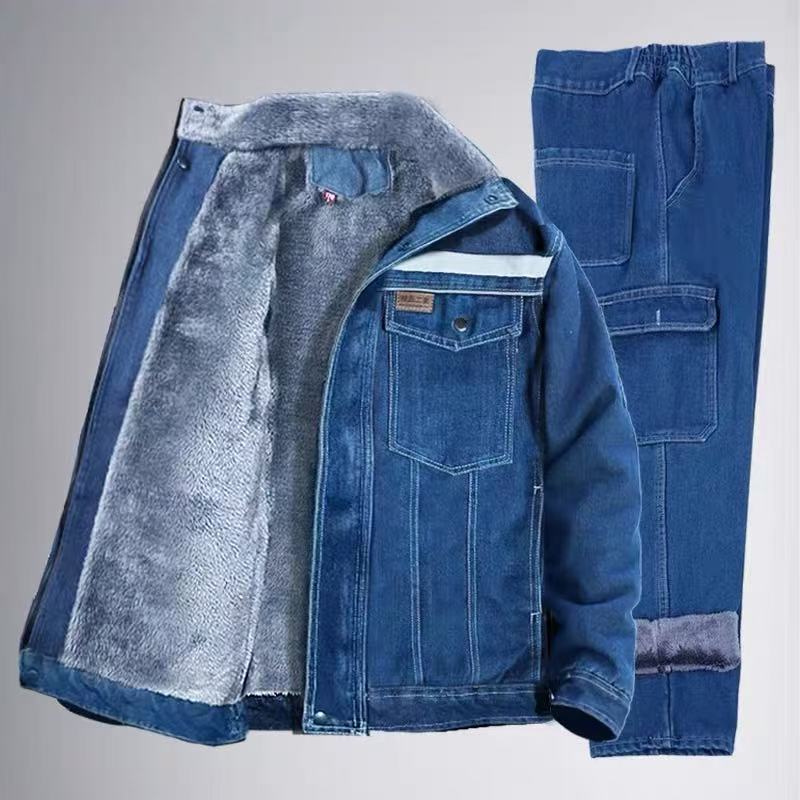 秋冬加绒加厚耐磨牛仔电焊服