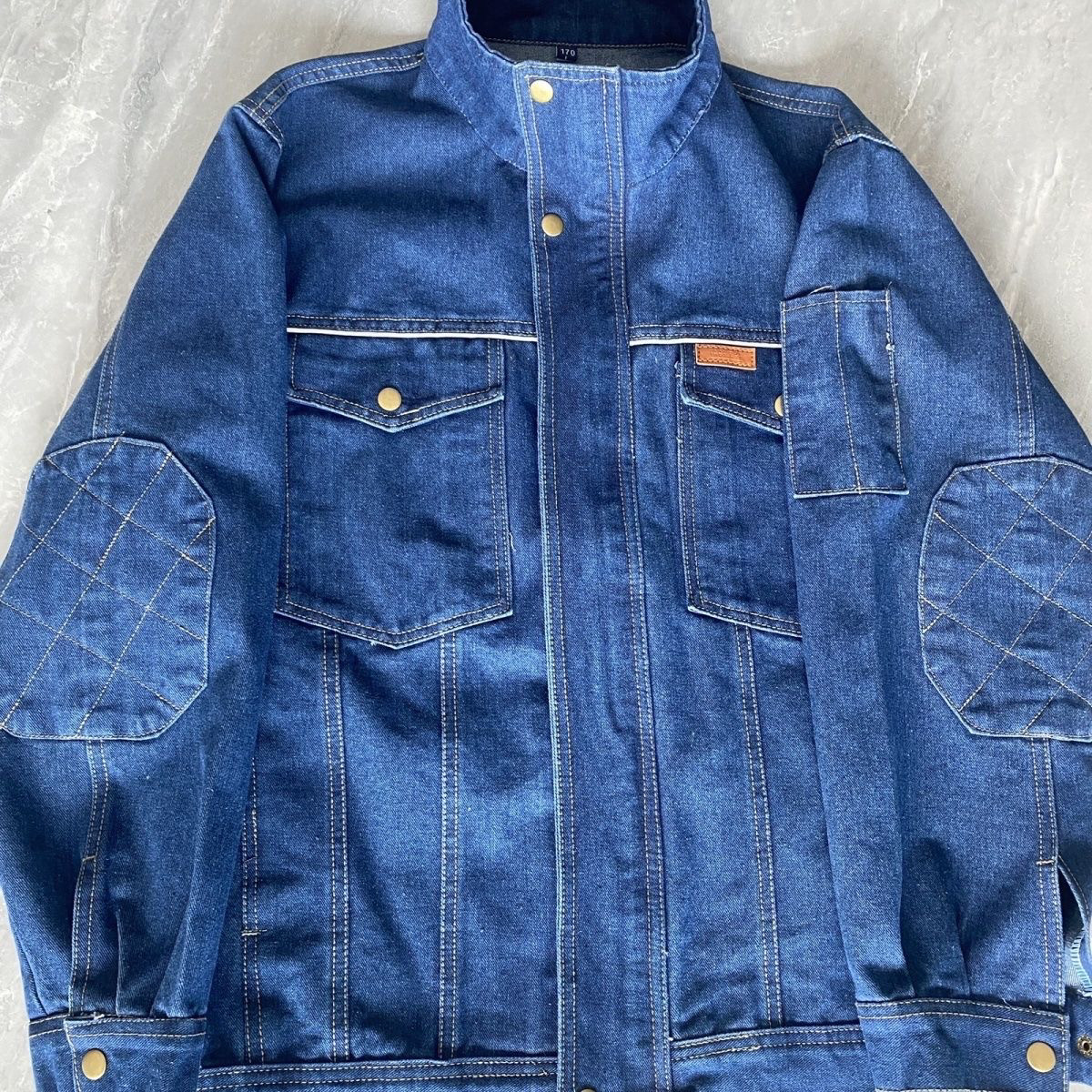 春秋款纯棉补丁牛仔工作服套装男加厚耐磨焊工防烫电工电网劳保服