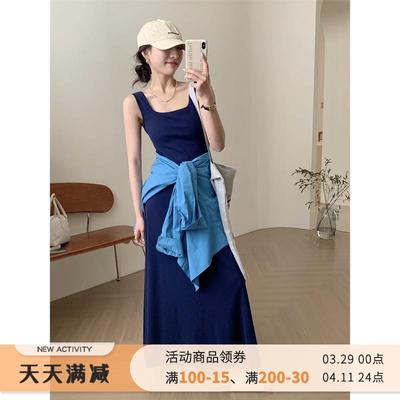 莫代尔弹力背心长裙女2024夏季新款中长款针织连衣裙a字吊带裙女
