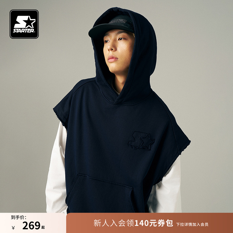 STARTER无袖卫衣秋季男女同款宽松休闲运动百搭情侣套头连帽上衣