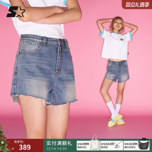 做旧水洗休闲百搭裤 STARTER牛仔短裤 女生纯棉修身 新款 子 2025夏季