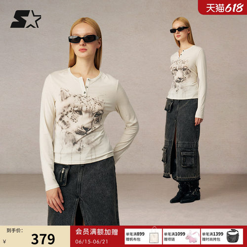 STARTER长袖T恤春秋季新款时尚百搭女款紧身动物羊毛打底衫上衣