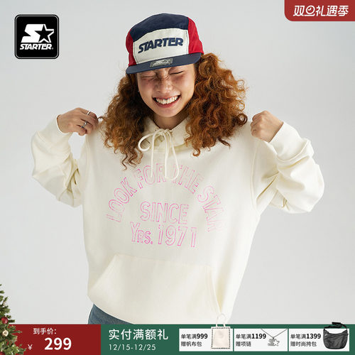 STARTER卫衣秋季女生美式复古宽松休闲运动百搭米白色长袖上衣