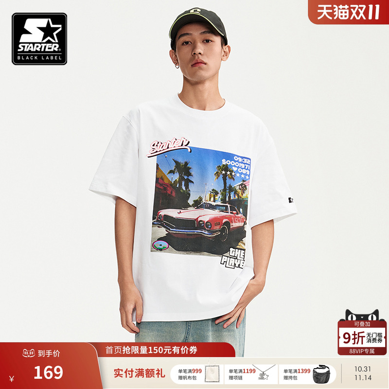 STARTER|T恤纯棉新款喷印印花圆领显瘦美式百搭宽松男女短袖上衣