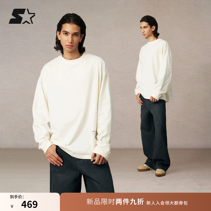 STARTER长袖T恤2025秋冬新款美式宽松纯棉情侣圆领打底衫上衣