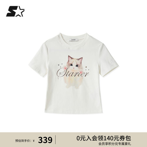 STARTER短袖T恤2026夏季新款猫咪印花修身休闲运动短袖女生上衣