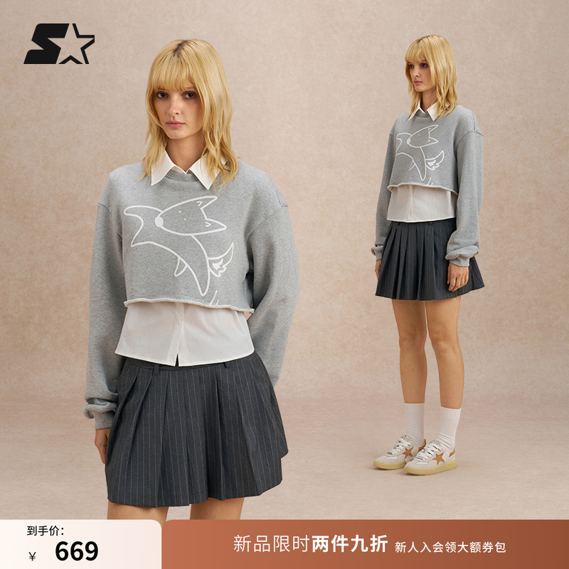 STARTER长袖T恤2025秋季新款女生休闲宽松小白动物卫衣衬衫上衣