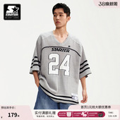 STARTER球衣新款 毛织上衣 100%棉V领泽西风宽松运动休闲纯棉短袖