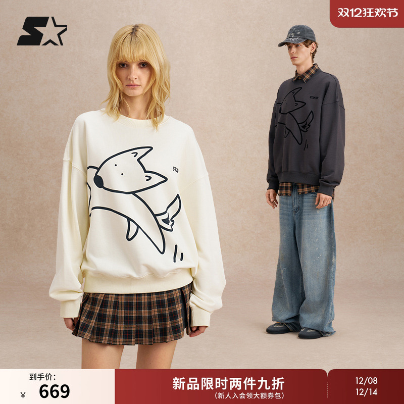STARTER套头卫衣2025秋季新款女生休闲百搭宽松男生小白卫衣上衣