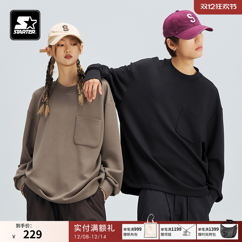 STARTER长袖T恤2024秋季新款男款宽松休闲百搭户外通勤圆领上衣