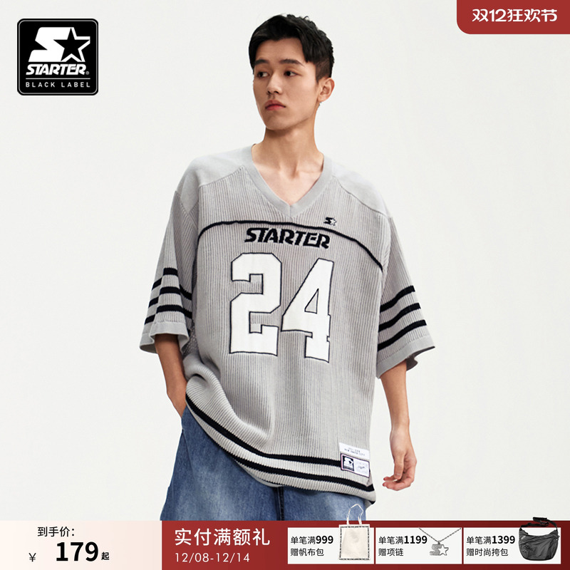 运动针织衫美式短袖宽松街头