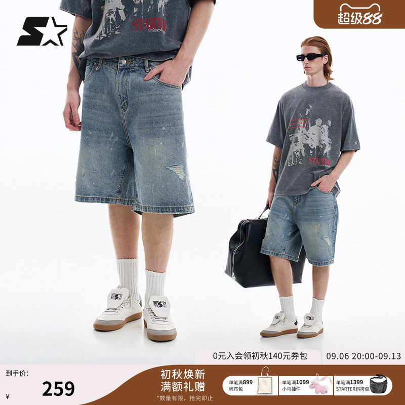 STARTER牛仔短裤夏季新款男生宽松休闲百搭运动裤子女生通勤运动图片