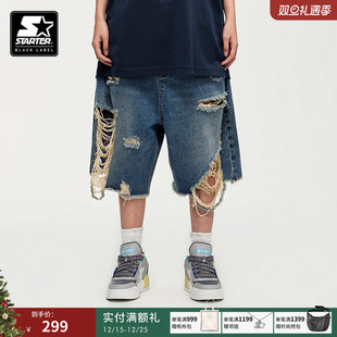 新款 裤 运动休闲破洞宽松男女同款 牛仔裤 子 棉美式 STARTER牛仔短裤