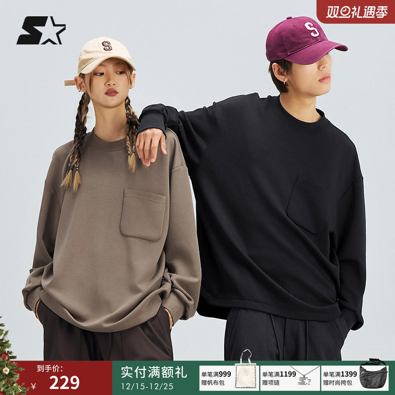 STARTER长袖T恤2024秋季新款男款宽松休闲百搭户外通勤圆领上衣