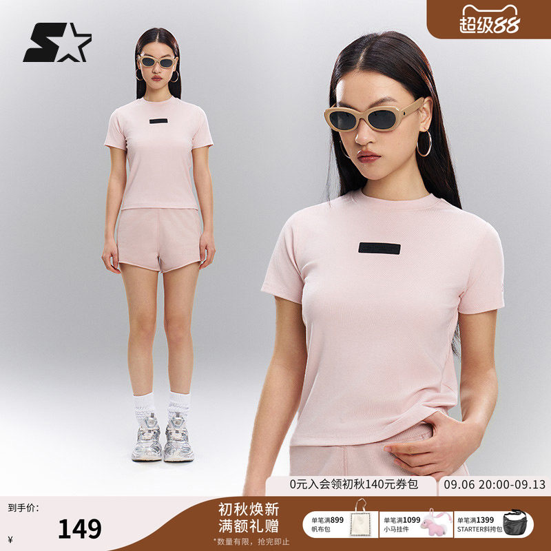 STARTER T恤夏季新款女士运动休闲修身显瘦透气弹性短款短袖上衣图片
